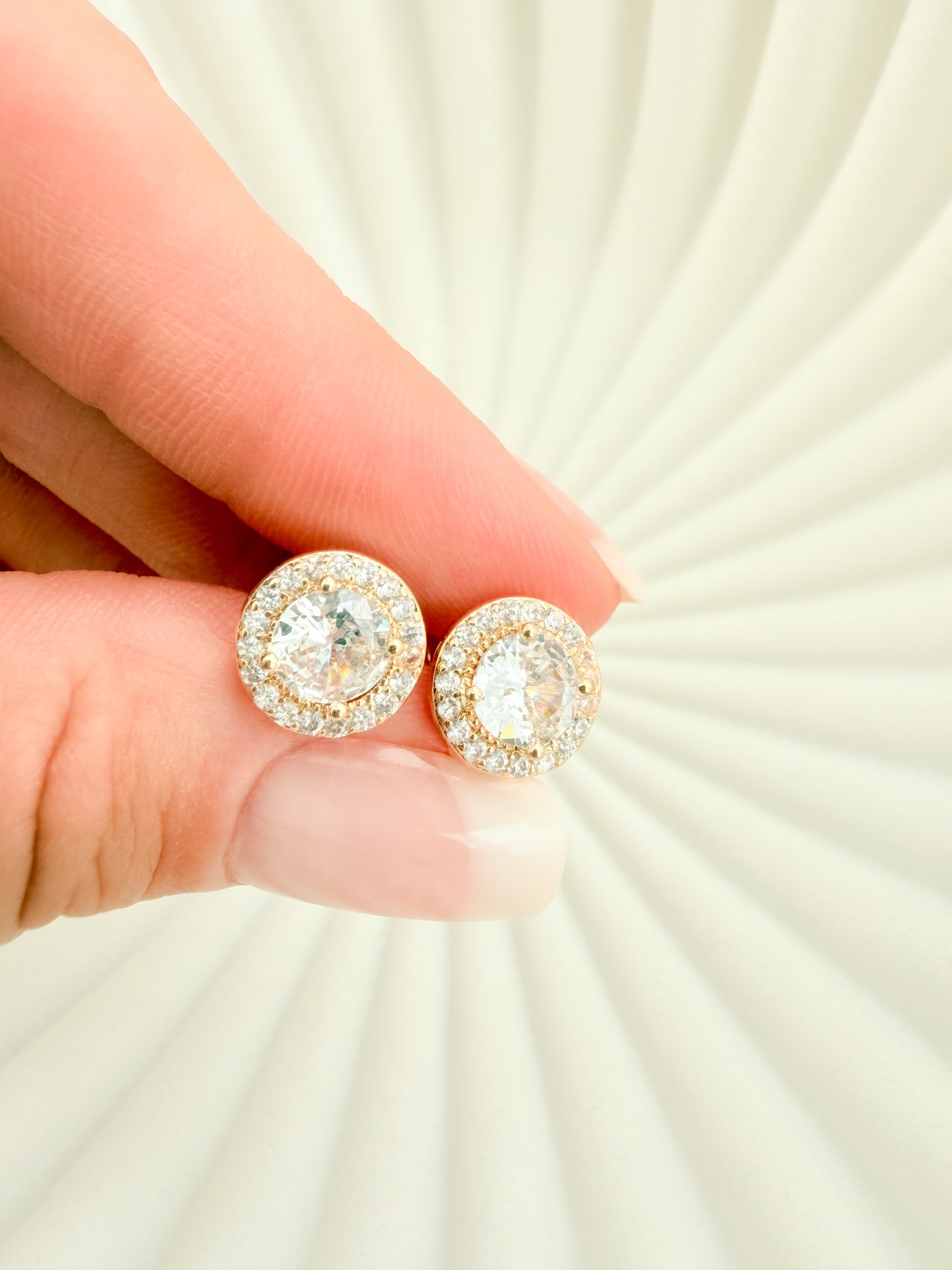 Radiant Halo CZ Stud Earrings