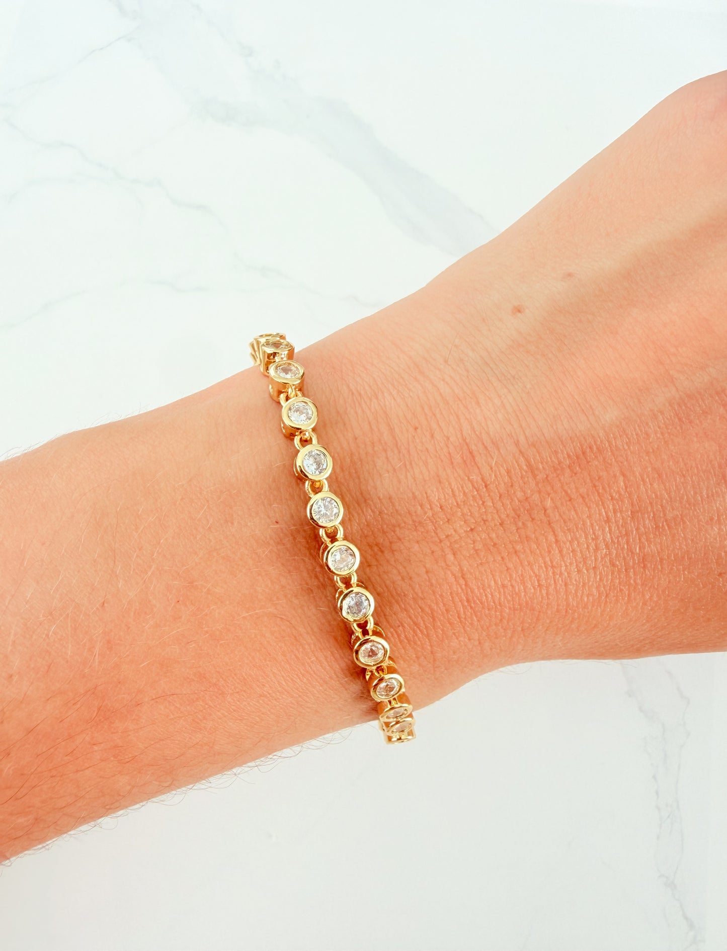 Round CZ Bezel Tennis Bracelet