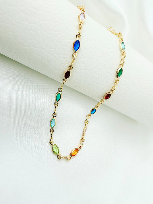 18K Gold Filled Rainbow Crystal Anklet