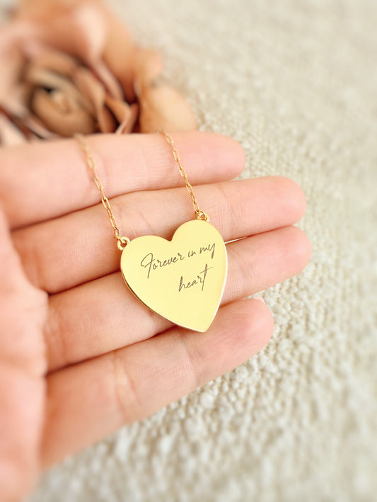 18k Gold Filled Heart Necklace, Personalized Engraved Pendant