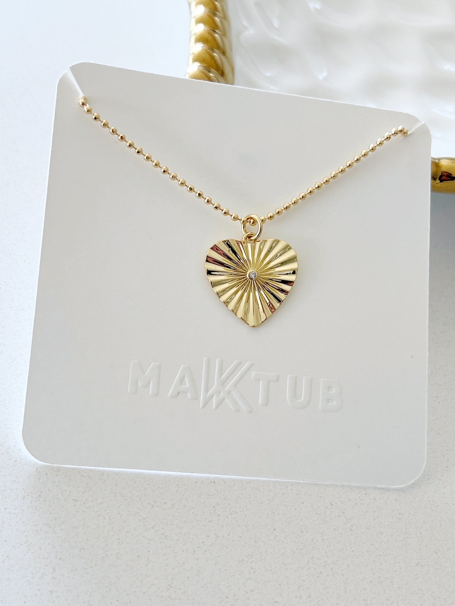 18k Gold Filled Sunburst Heart Pendant Necklace