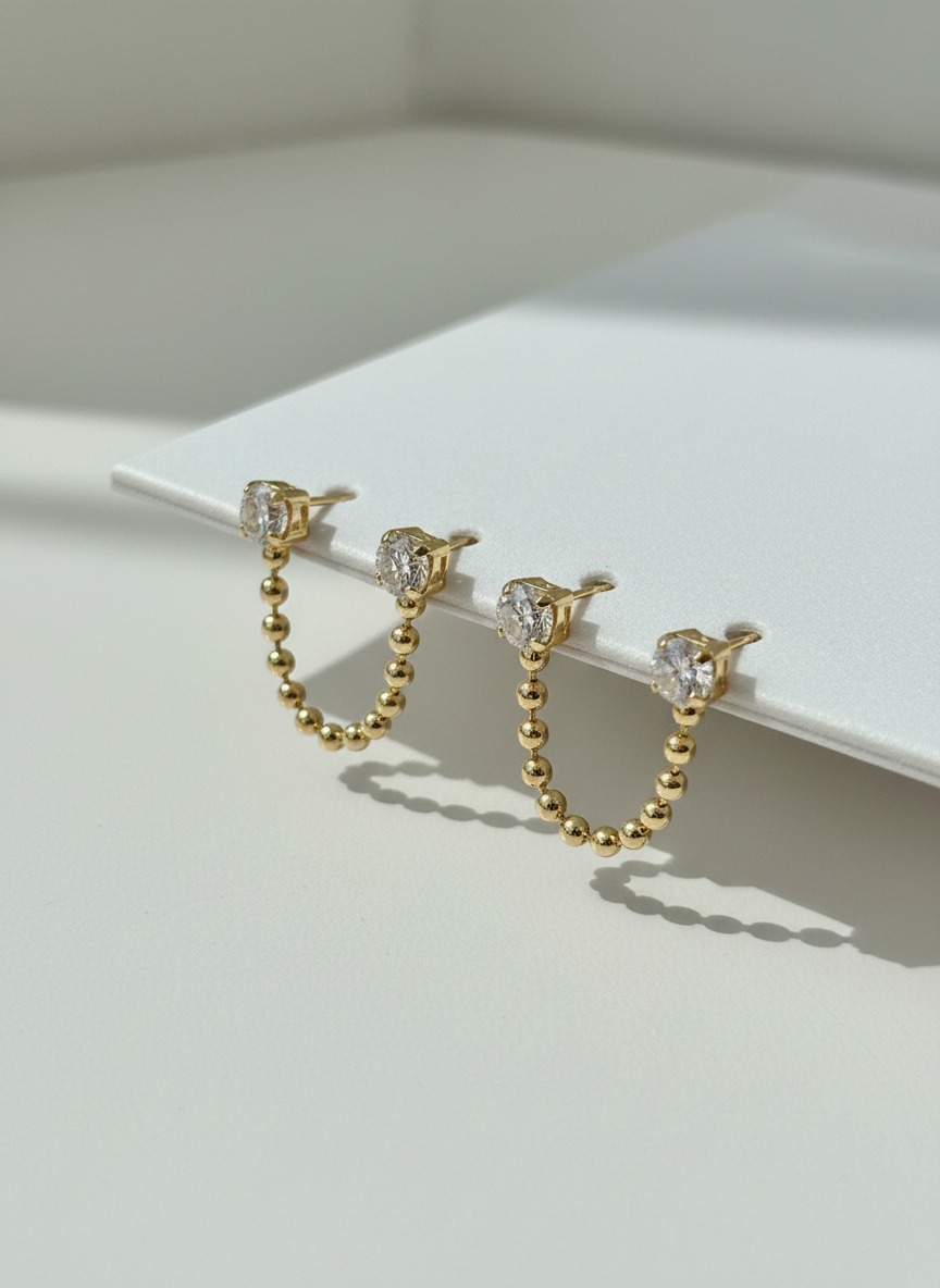 Double Stud Chain Earrings