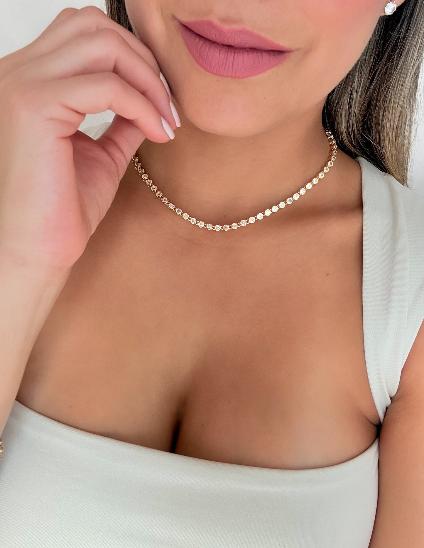 Round CZ Bezel Tennis Necklace - Jewelry Maktub LLC
