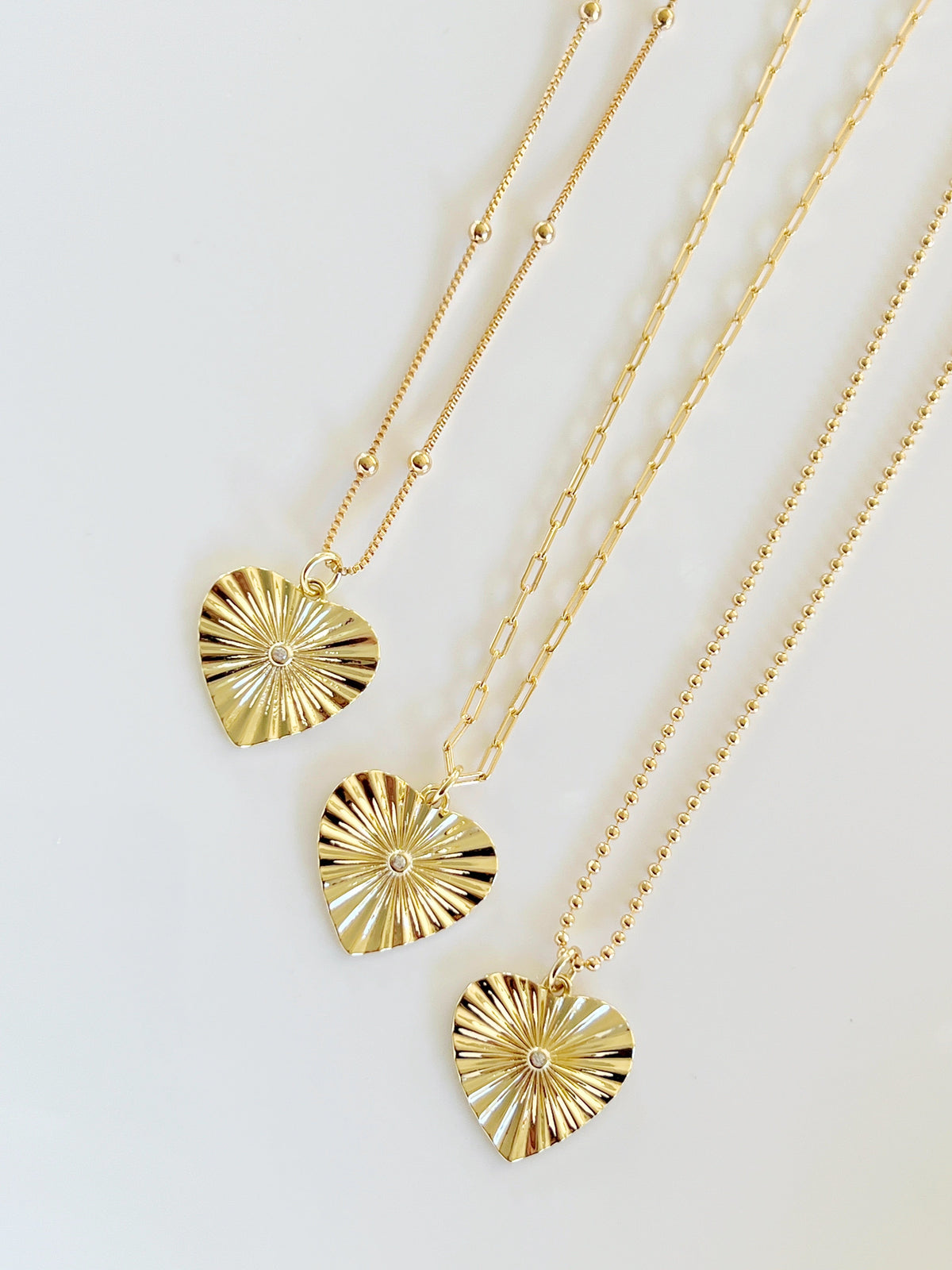 18k Gold Filled Sunburst Heart Pendant Necklace - Jewelry Maktub LLC