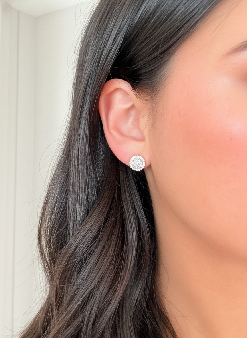 Radiant Halo CZ Stud Earrings