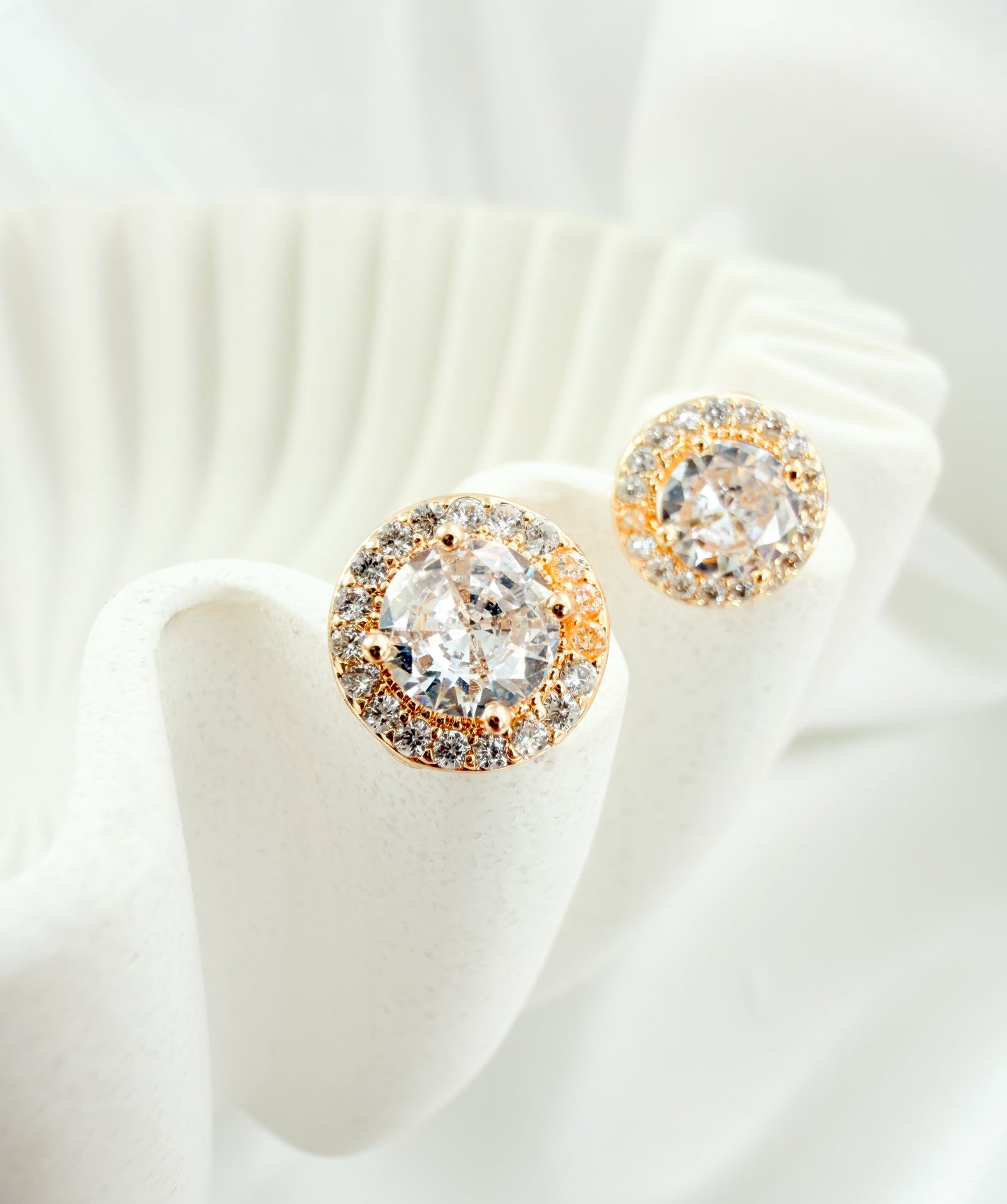 Radiant Halo CZ Stud Earrings