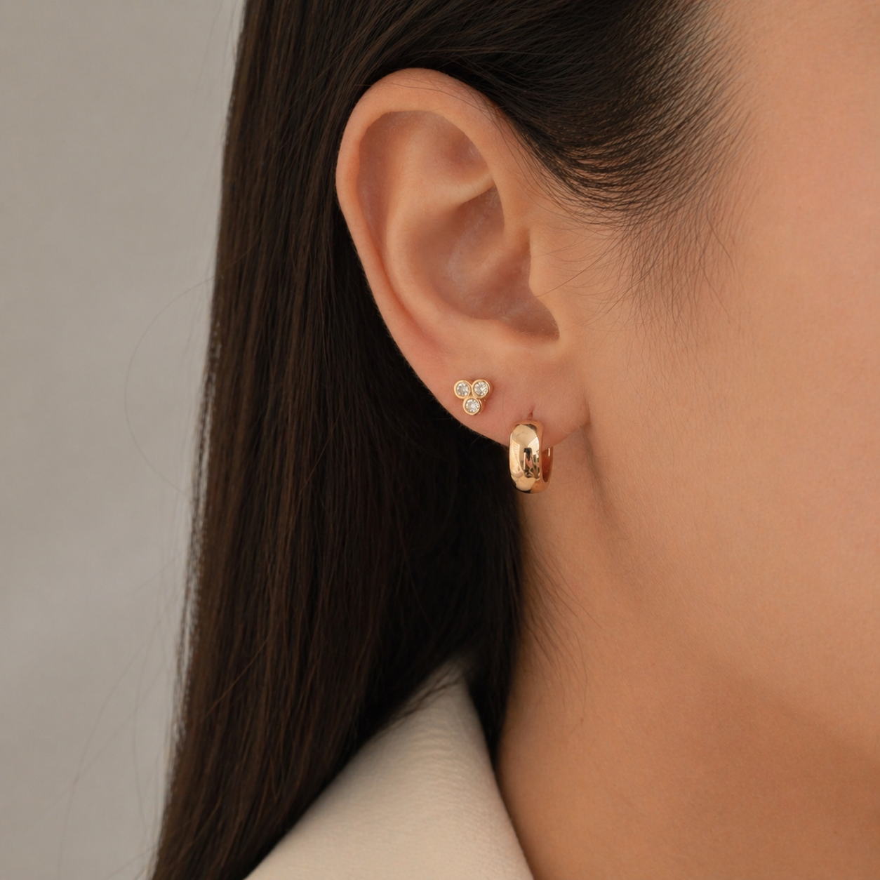 Bezel Trio Stud Earrings