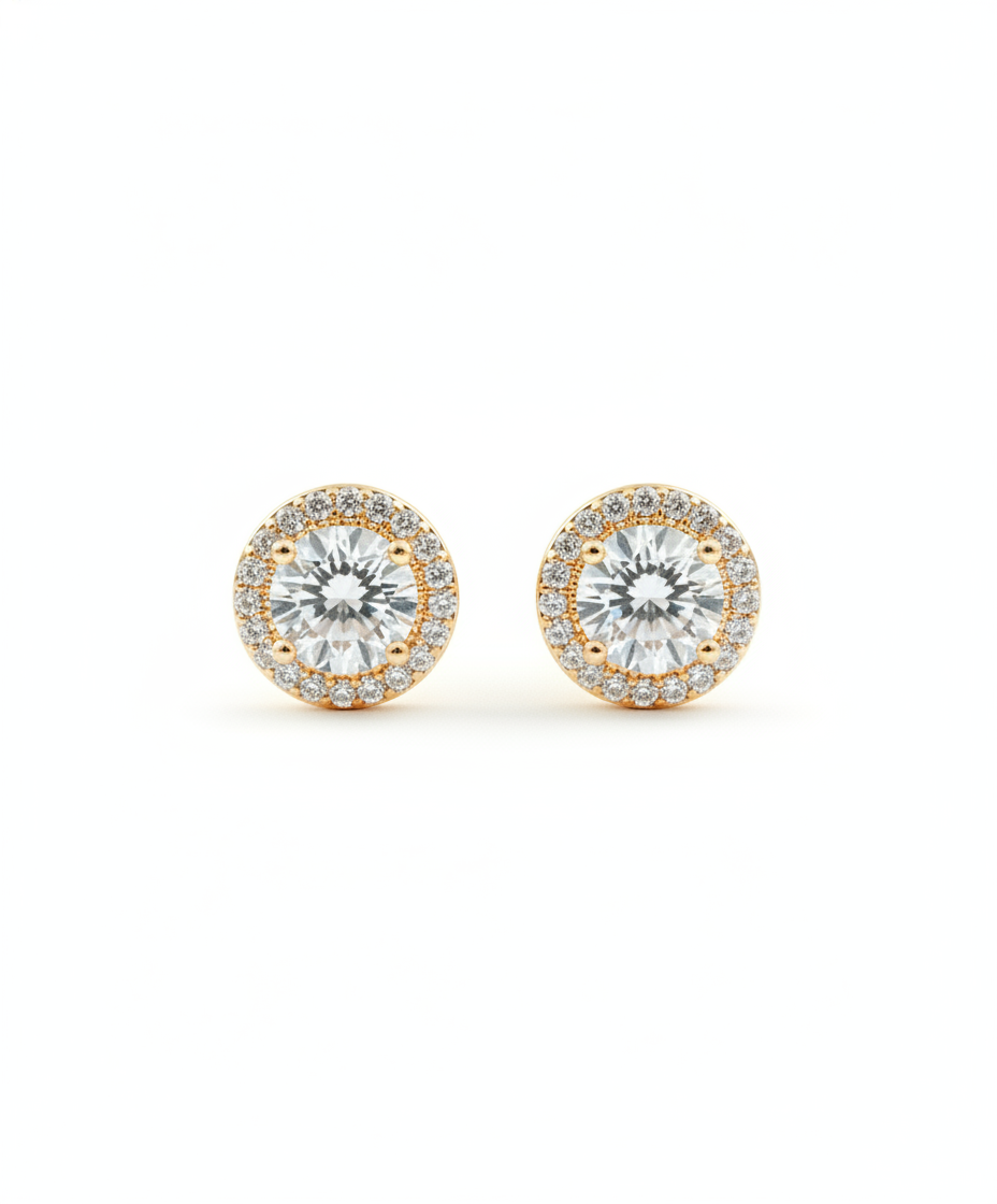 Radiant Halo CZ Stud Earrings