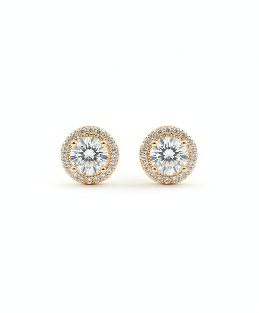 Radiant Halo CZ Stud Earrings