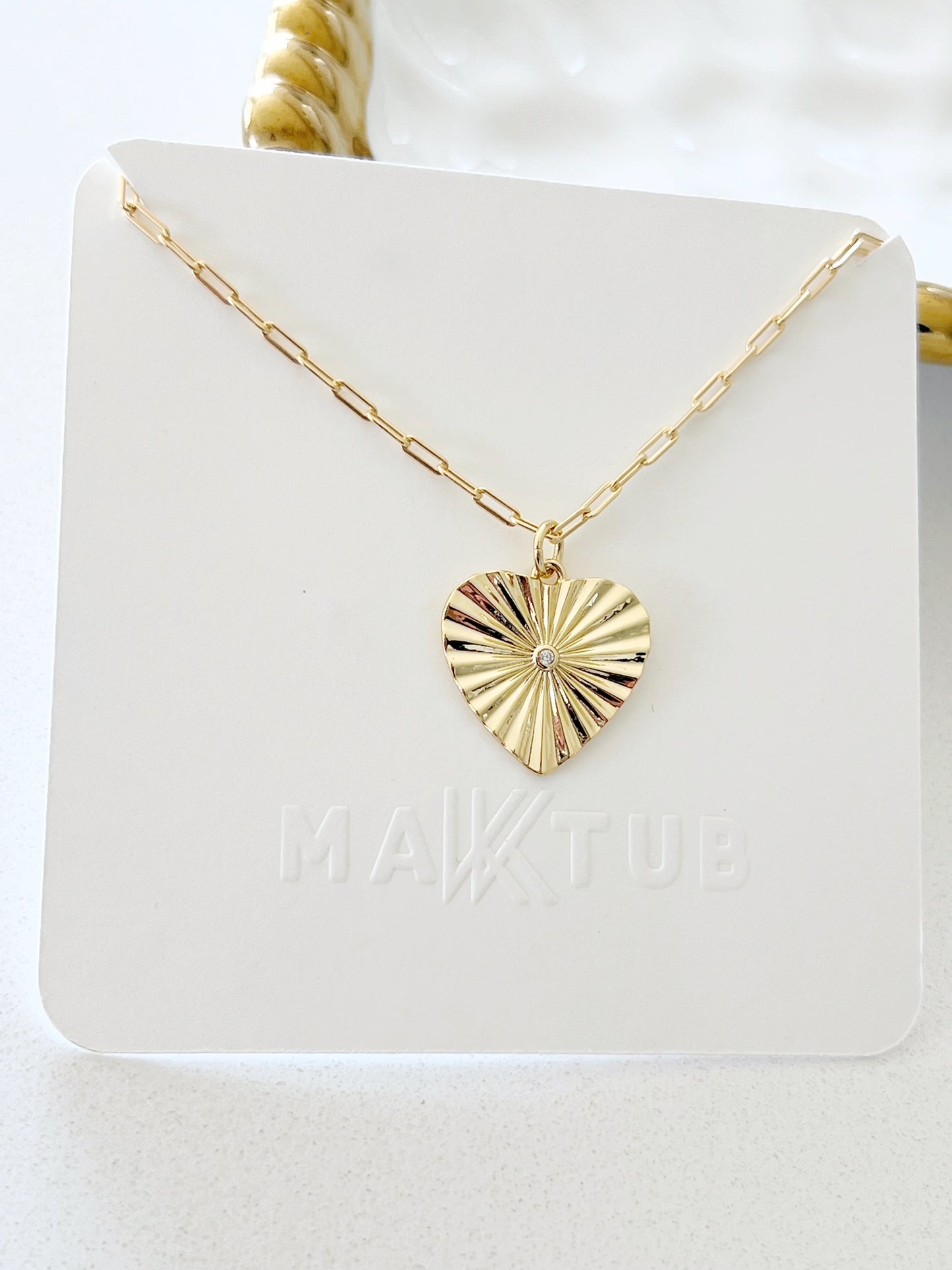18k Gold Filled Sunburst Heart Pendant Necklace