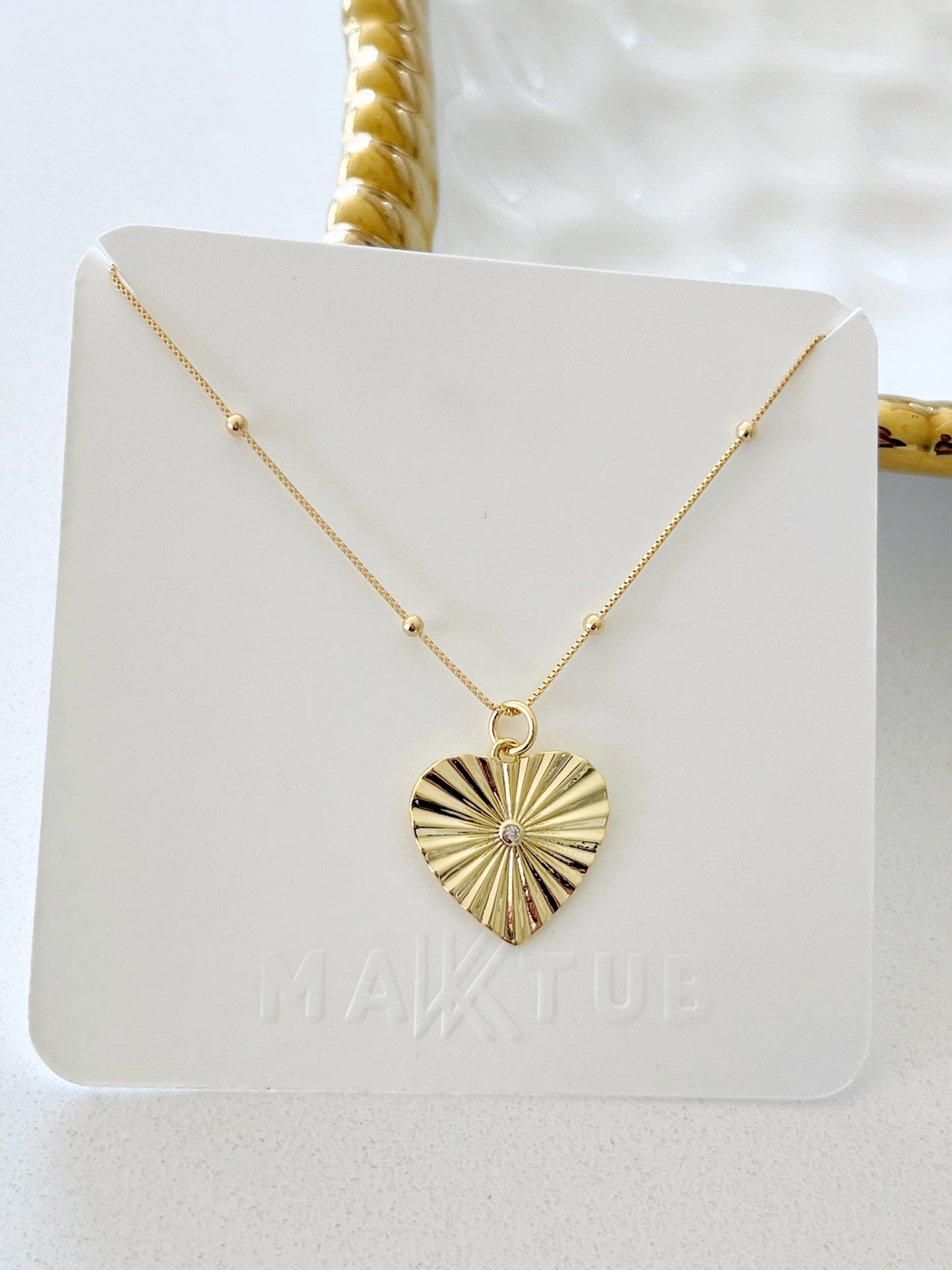 18k Gold Filled Sunburst Heart Pendant Necklace