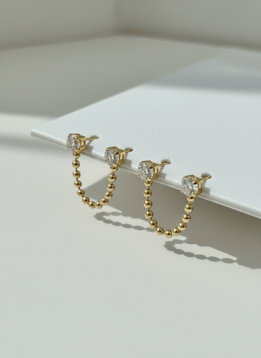 Double Stud Chain Earrings - Jewelry Maktub LLC