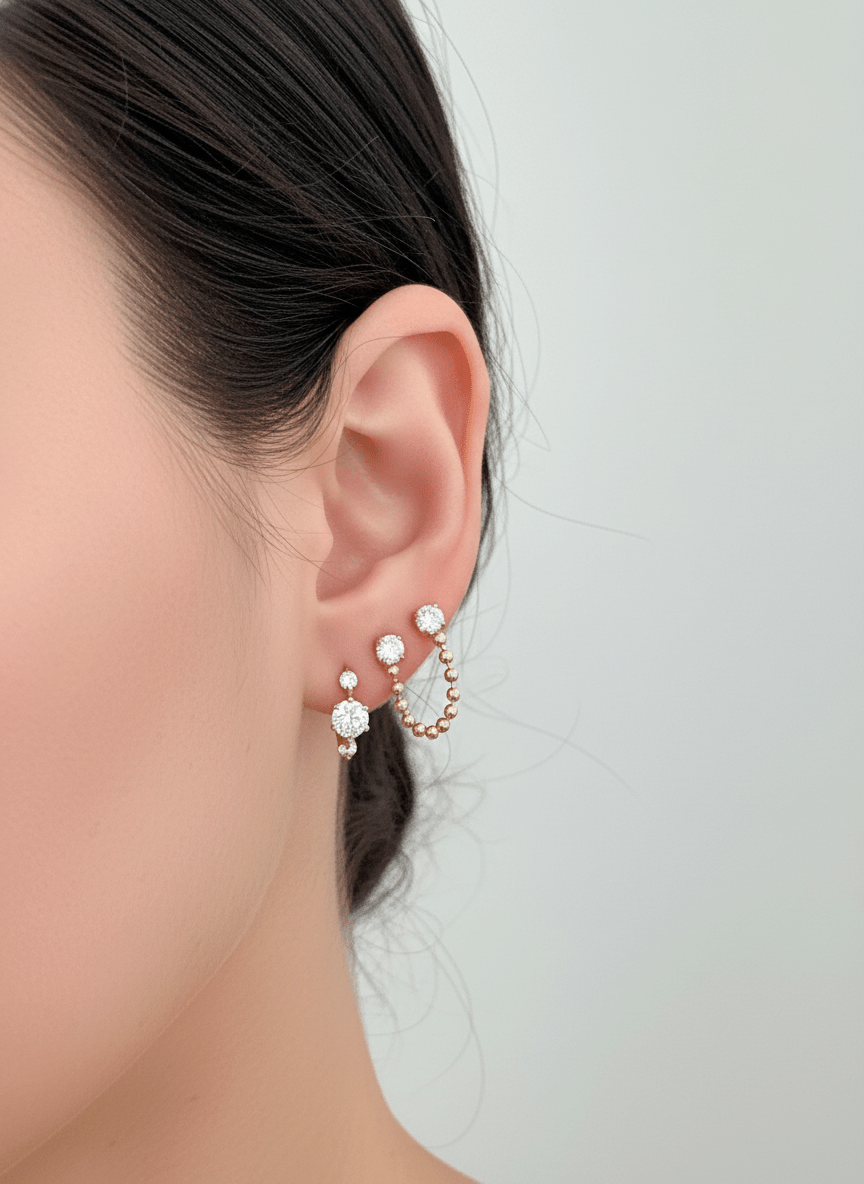 Double Stud Chain Earrings - Jewelry Maktub LLC