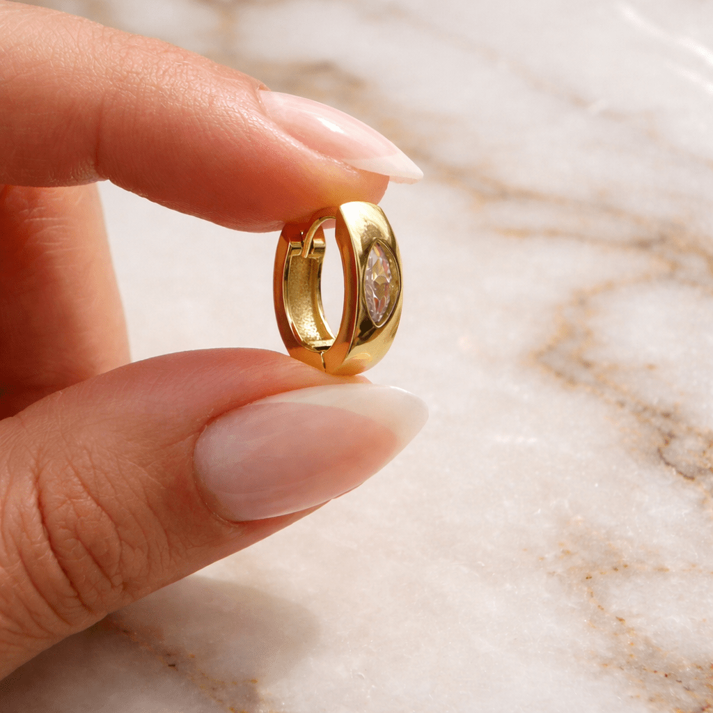 Marquise CZ Huggie Hoops - Jewelry Maktub LLC