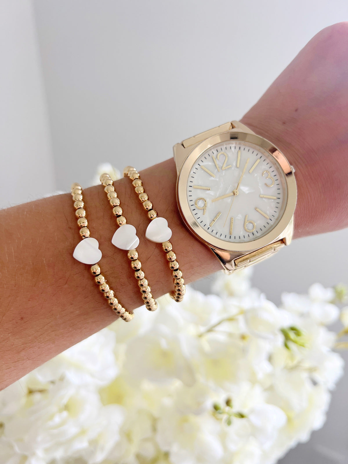 Pearl heart stretch bracelet - Jewelry Maktub LLC