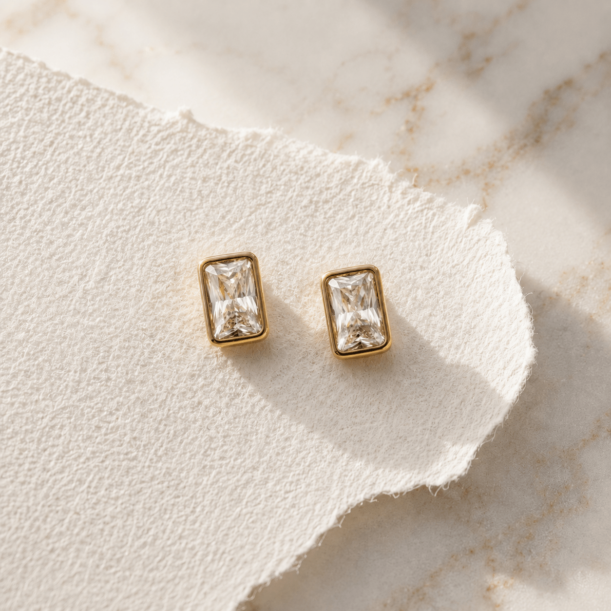 Rectangle Bezel Studs - Jewelry Maktub LLC