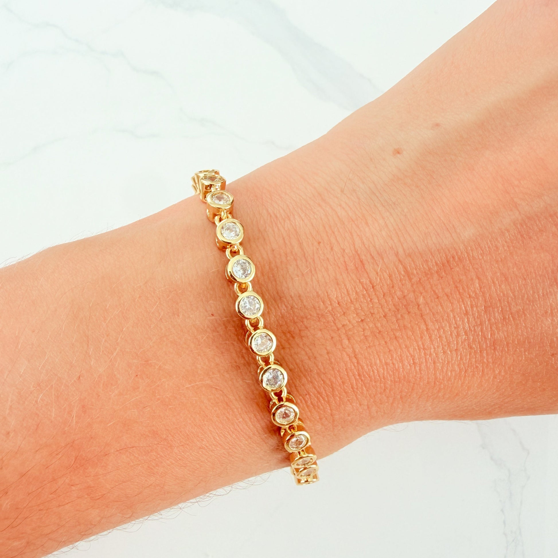 Round CZ Bezel Tennis Bracelet - Jewelry Maktub LLC