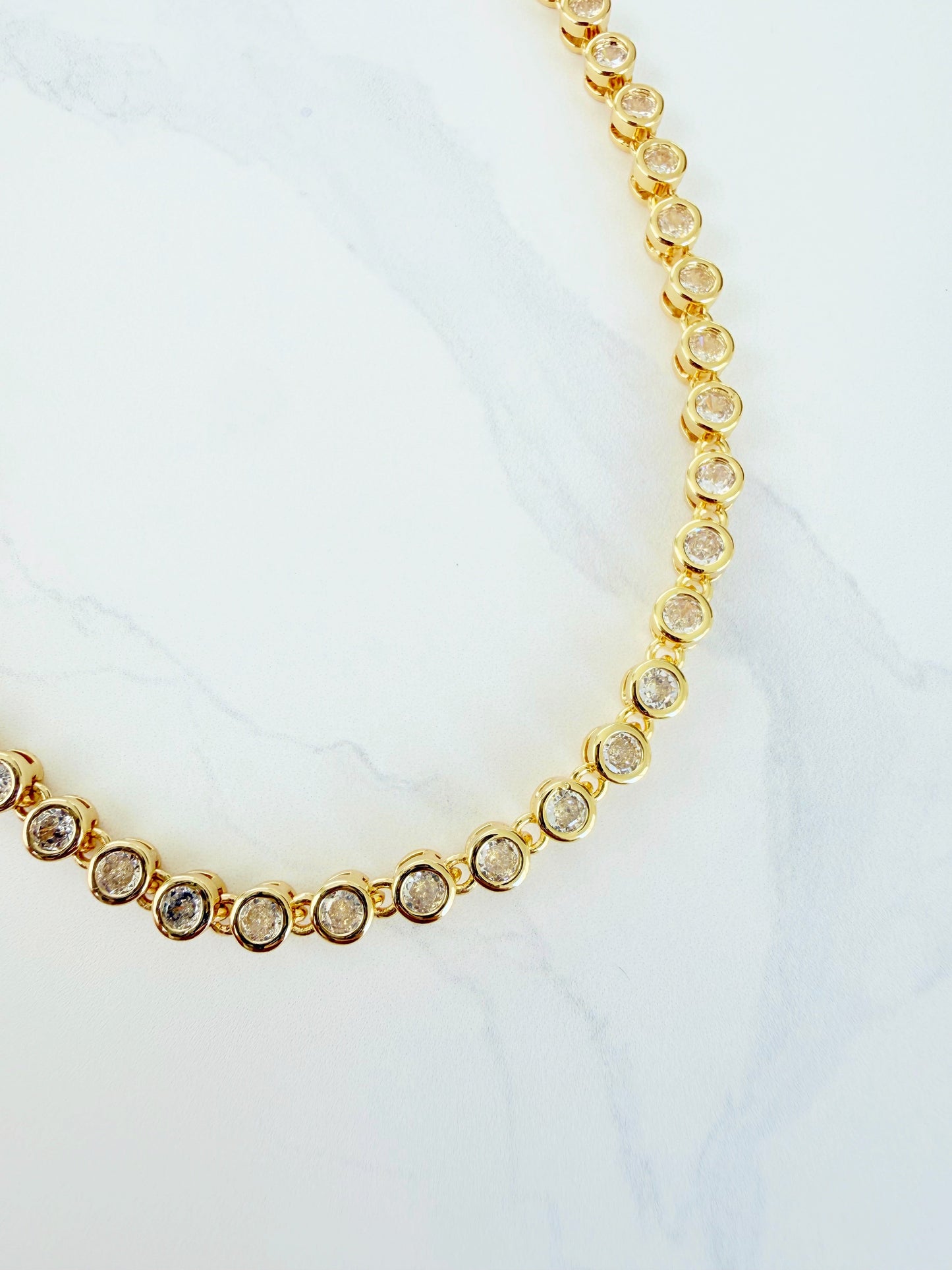Round CZ Bezel Tennis Necklace - Jewelry Maktub LLC