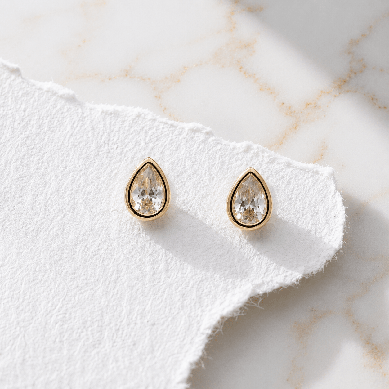 Teardrop Bezel Zircon Earrings - Jewelry Maktub LLC